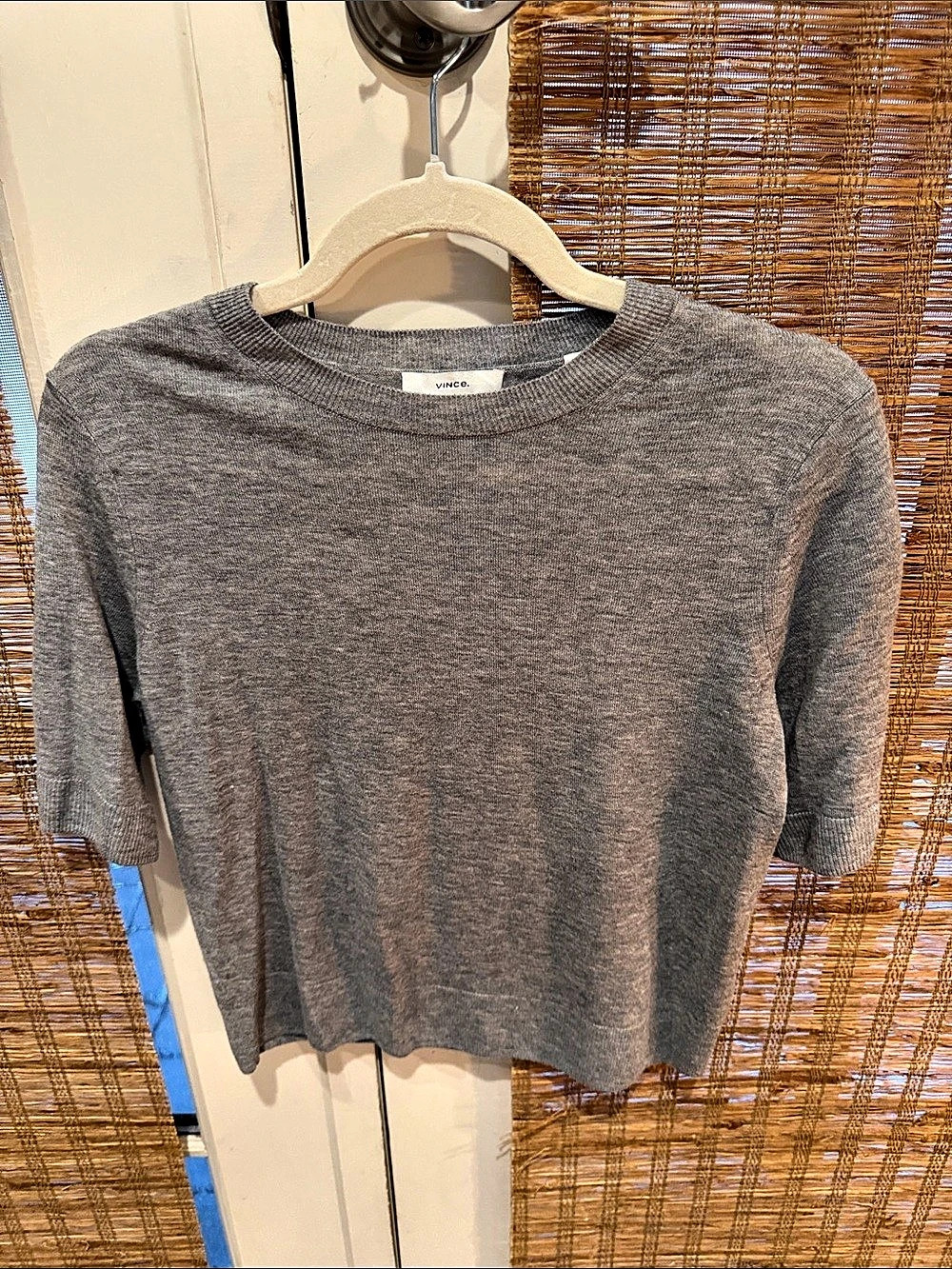 Vince Short-Sleeve Wool & Cashmere Sweater Gray Small